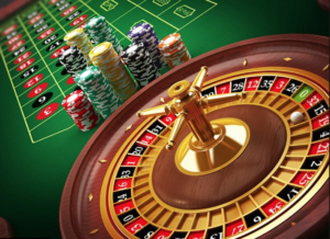 Roulette wheel table and chips