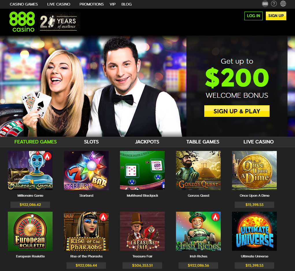 888 Casino homepage